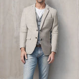 WIAOFELLAS  -  Business Men Style Casual Suit Jackets Fall Fashionable Turn-down Collar Button-up Blazer Jacket For Mens Vintage Slim Coat
