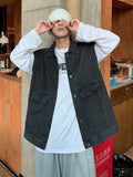 Wiaofellas  -  Retro Washed Denim Vest Jacket Loose Unisex Sleeveless Autumn Versatile Couple's Shoulder Pad Jacket Youth Casual Style