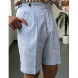 WIAOFELLAS  -  Summer Men British Straight Naples Men Ropa Hombre Short Pant Striped Seersucker Casual Shorts Men Suit Short Pantalones Homme