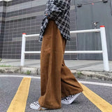 Wiaofellas  -  Khaki Black Corduroy Pants Men Fashion Retro Oversized Casual Pants Men Streetwear Loose Hip-hop Wide-leg Pants Mens Trouser