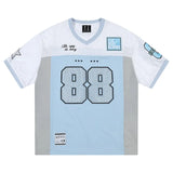 Wiaofellas  -  Retro Mesh Flash 88 Short Sleeve American Hip Hop Collar Women's Summer T-Shirt Casual Style Polyester Fiber Loose Fit T-Shirt