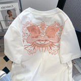WIAOFELLAS  -  Gothic Embroidered Lion Dance Short Sleeve Cotton Graphic T Shirts Summer New Loose Oversized T Shirt Men and Women Streetwear