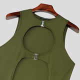 WIAOFELLAS  -  Men Tank Tops Solid Color O-neck Sleeveless Long Style Tops Hollow Out Sexy Streetwear Summer Men Clothing Male Vests