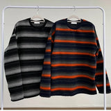 WIAOFELLAS  -  Orange Striped Round Neck Contrasting Sweatshirt Men Autumn New Pullover Tops Japanese Harajuku Loose Long Sleeved T-shirt