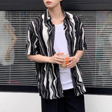 WIAOFELLAS  -  Men Shirt Printing Summer Lapel Short Sleeve Loose Casual Men Clothing Streetwear 2025 Korean Style Fashion Male Shirts