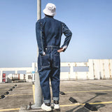 Wiaofellas Vintage Jeans Loose Cargo Wide-leg Jeans Japan Korea Blue Denim Jumpsuit Pockets Belt High Street Overalls Trendy Wear