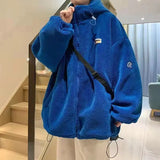 WIAOFELLAS  -  blue lamb velvet men's autumn and winter cotton jacket thickened cotton coat hooded jacket new cotton jacket