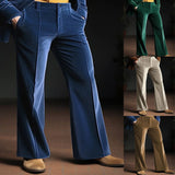 WIAOFELLAS  -  Mens Stand Pocket Elegant Gold Velvet Pants Flare Trousers Full-Length Bottoms Autumn Winter Casual Pants M-2XL