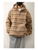WIAOFELLAS  -  Autumn Winter Hooded Sweaters for Men Japanese Trendy Loose Casual Thickened Striped Pullover Harajukuhigh Street Long Sleeved