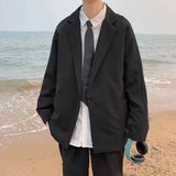 WIAOFELLAS  -  Men Blazers Daily Simple Commuting Style Solid Aesthetic Trendy Comfortable Japanese Basic Chic Outwear Spring Autumn Handsome