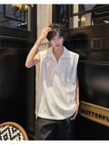 WIAOFELLAS  -  New Summer Men's Tank Tops Turn-down Collar Solid Color Sleeveless Casual Menswear Pullover Male Vests Korean Style
