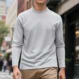 WIAOFELLAS  -  Men's Mock Neck Pullover Autumn Slim Fit T-shirt Fashion High Elastic Long Sleeve Tshirt Men Casual Breathable Apparel Pullovers