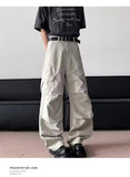 WIAOFELLAS  -  Pleated Design Men's Casual Pants Side Pocket Solid Color Wide Leg Trousers Loose Straight Male Bottom Functional