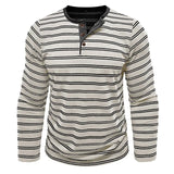 WIAOFELLAS  -  New Men's Henley Collar Long Sleeve T-Shirts Striped Casual Button T Shirt for Men Spring Autumn Male Fashion Cotton Tees Tops