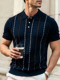 Wiaofellas  -  Daily Business Lapel Knitted Polo-shirts Mens Trendy Striped Hollow Out Short Sleeve Tops Men Summer Breath Knit Blouse