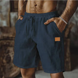 WIAOFELLAS  -  Summer New Men Cotton Linen Shorts LOGO Embroidery Elastic Waist Beach Shorts Lightweight  Pants Comfort Breath Holiday Shorts