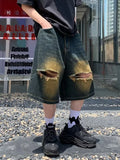 Wiaofellas  -  Hip Hop Baggy Jeans Denim Shorts Vintage Pattern Men Male Summer New Harajuku Gothic Men Basketball Shorts Streetwear D62