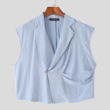 WIAOFELLAS  -  Men Vests Solid Color Lapel Sleeveless Loose One Button Male Waistcoats Streetwear 2025 Casual Fashion Crop Vests Men