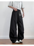 Wiaofellas  -  Men's Loose Fit Casual Pants 2026 M-5XL Plain Color Wide Leg Comfortable Blend Urban Streetwear Daily Wear Black White