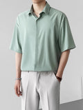 Wiaofellas  -   Lapel Hawaiian Shirt Man Casual Short Sleeve Shirts Men's Solid Color Shirt Summer Men Clothes Street Retro Clothing E131