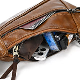 WIAOFELLAS  -  Soft Cow Leather Men's Chest Bag Genuine Leather Men's Chest Pack Small Crossbody Sling Bag Anti Theft Chest Bag Men Coffee