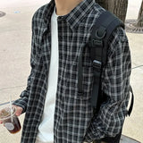 WIAOFELLAS  -  Loose Long Sleeve Plaid Shirt Casual Style for Men And Women Spring Autumn Korean Version Fashionable Top Coat Lazy Style