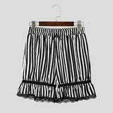 Wiaofellas  -  Men's Shorts Lace Patchwork Striped Elastic Waist Men Bottoms Streetwear Summer  Fashion Casual Unisex Shorts S-5XL