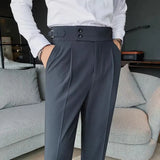 WIAOFELLAS  -  New Autumn England Style High Waist Suit Pants Men Solid High Quality Slim Fit Business Casual Suit Trousers Men Formal Pants