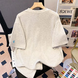 WIAOFELLAS  -  Short Sleeve T-Shirt Men Summer New Fashion Embroidery Shoulder round Neck Top Women Stylish Versatile Ins Crew Neck Tee