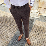 Wiaofellas  -  Men Casual Plaid Suit Pants Fashion Men's Slim Fit Business Social Dress Pants Formal Wedding Social Party Male Trousers