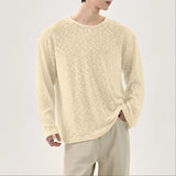 WIAOFELLAS  -  Men T Shirt Solid Color O-neck Long Sleeve Korean Style Male Tee Tops Streetwear Loose Fashion Casual Men Clothing