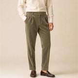 Wiaofellas  -  Velvet Double Pleat Bottoms Mens Daily Casual Solid Color Straight  Pants Men Autumn Bussiness Breathable Suit Trousers