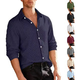 2025 New Jacquard Long Sleeve Button Cardigan Jacket Men's Solid Color Casual Sports Loose Men's Shirt