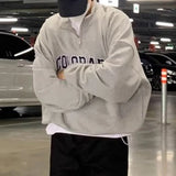 WIAOFELLAS  -  Men Trend American Vintage Letter Print Polo Collar Half Zipper Sweatshirt Casual Streetwear Y2K Long Sleeve Loose Pullover Tops