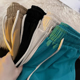 WIAOFELLAS  -  Summer Shorts Classic Solid Colour Thin Seaside Beach Pants Leisure Sports Straight Five Pants Elastic Waist Drawstring Shorts