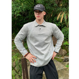 Wiaofellas  -  Men's Long Sve  irt Patchwork White Flower ey American Sle Street Hard Man Autumn Heavyweight Sweatirt T-irt