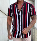 Wiaofellas  -  Men Clothing Summer New Men's Shirt Casual Striped Short-sleeved Shirt