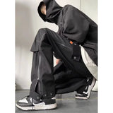 WIAOFELLAS  -  Hong Kong Style Men Cargo Pants Large Pocket Zipper Drawstring Trousers