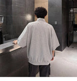 WIAOFELLAS  -  Fashion Men's Solid Color Button American Style T-shirt Trendy Stand Colar Short Sleeves Casual Top Male 2025 Summer