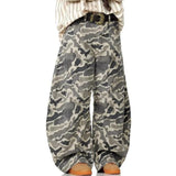 WIAOFELLAS  -  Washed Pleated Camouflage Cargo Pants Size S-3XL Street Hip-hop Color Blocked Wide Leg Trousers Strap Fashion Overalls Male