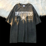 WIAOFELLAS  -  Retro American Street Washed Oversize Short Sleeve Crew Neck T-Shirt Unisex Loose Fit Cotton Top for Women And Men