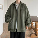 Wiaofellas  -  American Retro Lapel Suede Bomber Jackets Men's Spring Casual Loose Zipper Cargo Jacket High Street Fashion Y2K Cardigan Coats