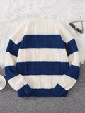 WIAOFELLAS  -  Autumn and Winter Striped Crew Neck Hemp Straw Style Casual Couple Sweater Versatile Trendy Men's Long-Sleeve Sweater Top