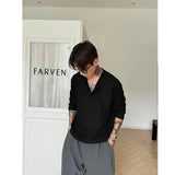 WIAOFELLAS  -  Spring Long Sleeved T-shirt Men Fashion Gray Black Casual T Shirt Men Streetwear Korean Loose Round Neck T Shirt Mens Top M-3XL