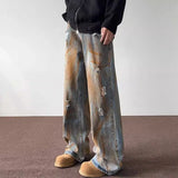 WIAOFELLAS  -  Tie Dye Ripped Jeans Men's Straight Leg Trendy Brand Retro and Cool Casual Hip-hop High Street Pants