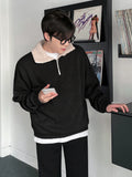 WIAOFELLAS  -  Korean Style Niche Design Men's Sweatshirts Half Zipper Solid Color Loose Male Fleece Warm Hoodies Winter