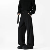 WIAOFELLAS  -  Grey Belt Suit Pants Men Fashion Society Mens Black Dress Pants Korean Loose Wide Leg Pants Mens Office Formal Trousers M-3XL