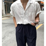 WIAOFELLAS  -  Men's Vintage Camp Collar Short Sleeve Shirt - Relaxed Fit Lightweight Oversized Summer Casual Top Breathable Beach & Streetwear