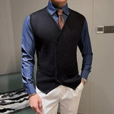 WIAOFELLAS  -  Luxury Men Knitted Steampunk Vest for Men Winter Autumn Double-Breasted Mens Suit Waistcoat Prom Stage Male Dress Vests Jacket