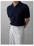 Wiaofellas  -  New Summer Men's Fashion Hollow Out Polo Shirt Casual Solid Color Half Sleeve High Quality Knitted T Shirt Loose Trendy Top